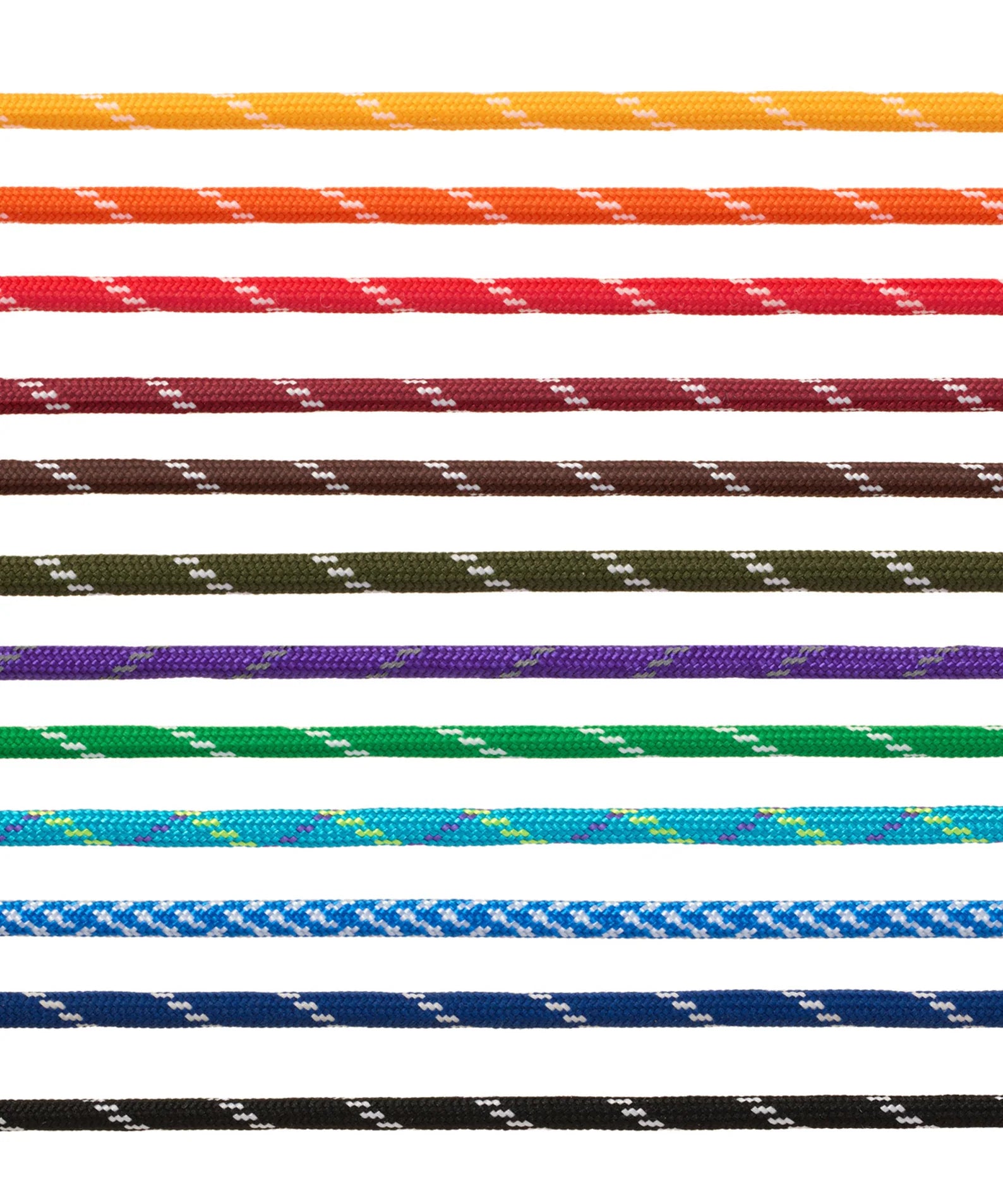 Set of colorful ropes with white pattern on a white background