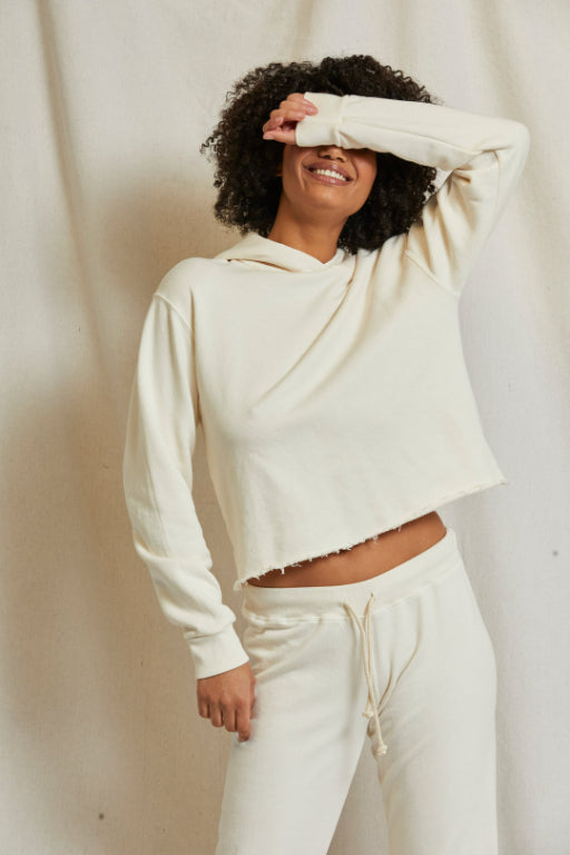 Beach Fleece Crop Hoodie Bright Ivory