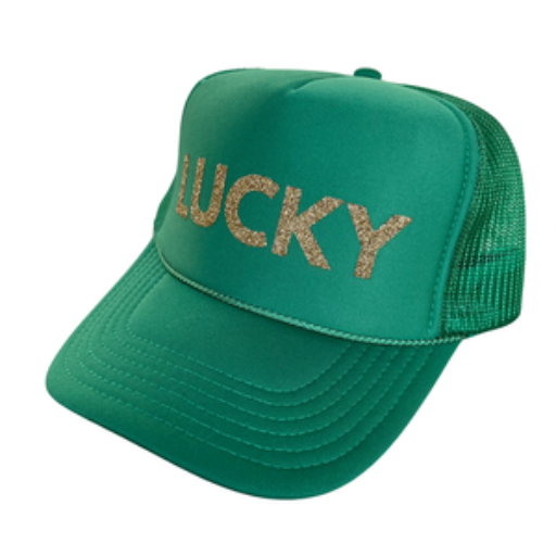 Lucky Trucker Hat Green/ Gold Glitter