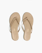 Pair of beige flip-flops on a white background