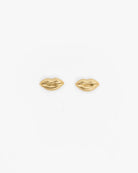 A pair of gold stud earrings shaped like lips, displayed on a clean white background.
