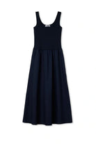 Black sleeveless dress on a white background