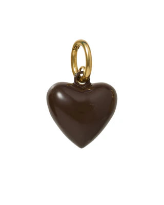 Brown heart-shaped pendant with gold chain on a white background