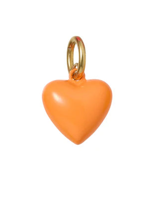 Orange heart-shaped pendant with gold chain on a white background