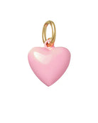 Pink heart-shaped pendant with gold chain on a white background