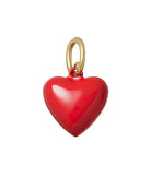 Red heart-shaped pendant with gold chain on a white background