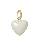 White heart-shaped pendant with gold chain on a white background