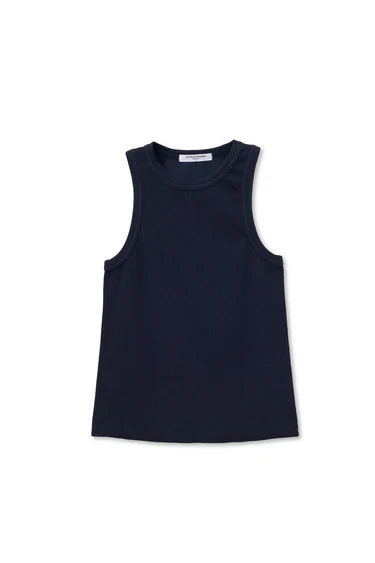 Black sleeveless top on a white background