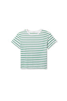 Green and white striped t-shirt on a white background