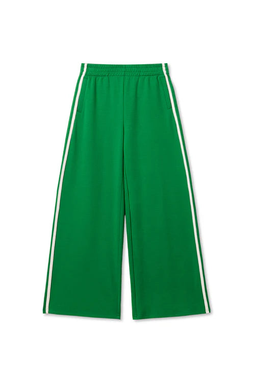 Green pants with white stripes on a white background