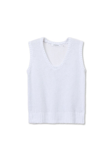 White ribbed knit tank top on a white background