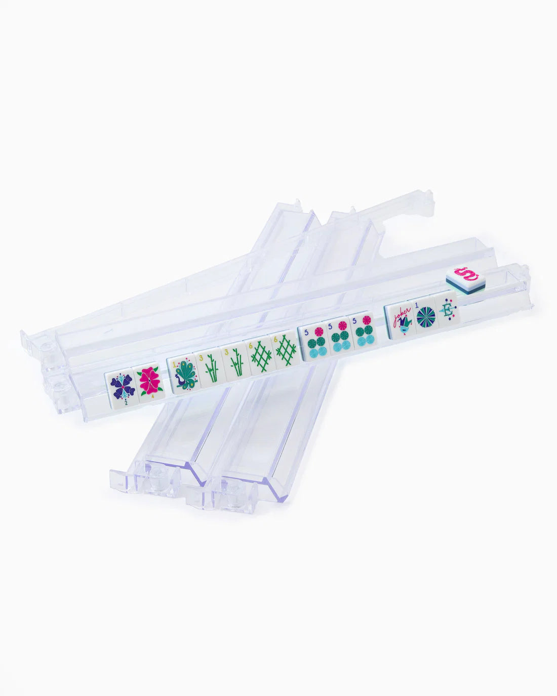 Clear plastic straws with colorful designs on a white background