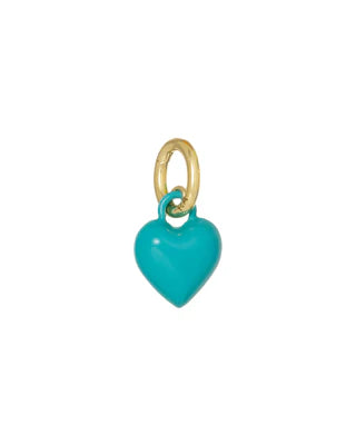 Blue heart-shaped pendant with gold chain on a white background