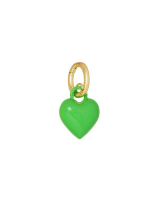 Green heart-shaped pendant with gold chain on a white background