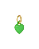 Green heart-shaped pendant with gold chain on a white background