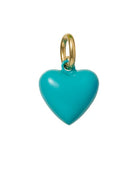 Turquoise heart-shaped pendant with gold chain on a white background
