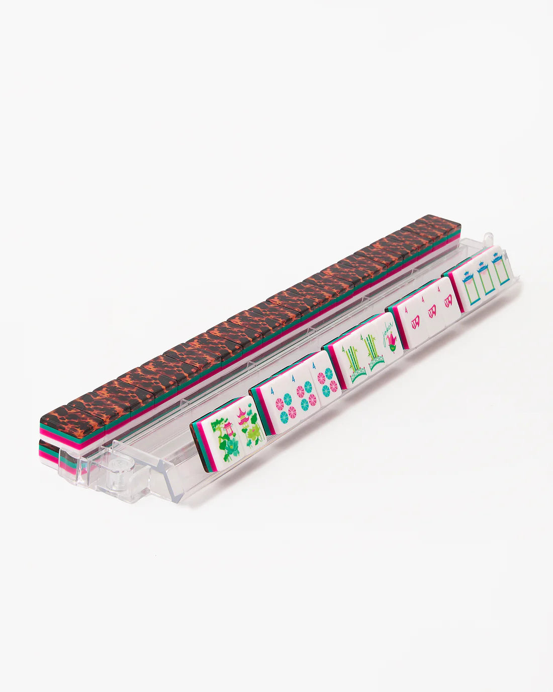 Rectangular container with patterned lid and base on a white background