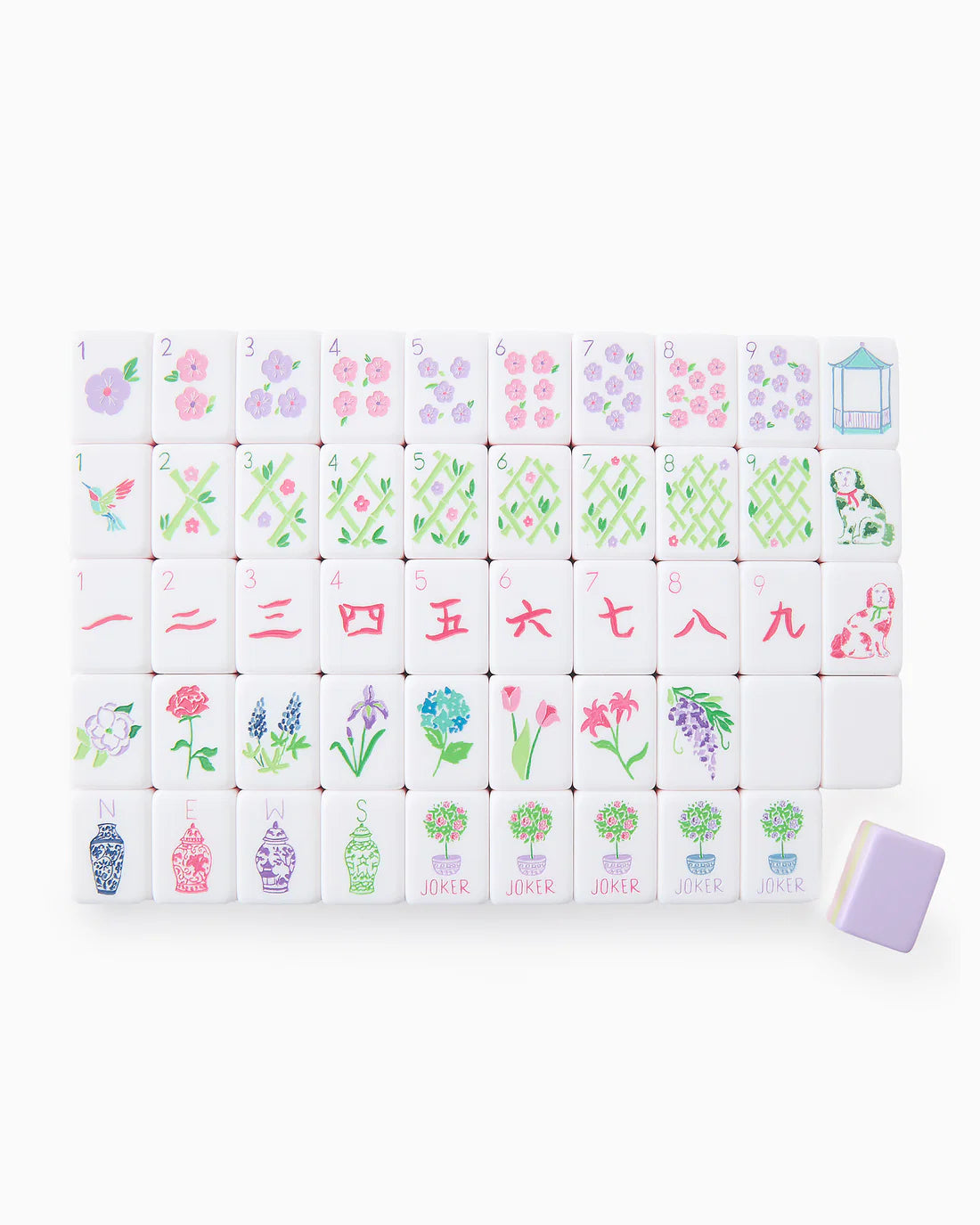 Set of decorative tiles with floral and geometric designs on a white background