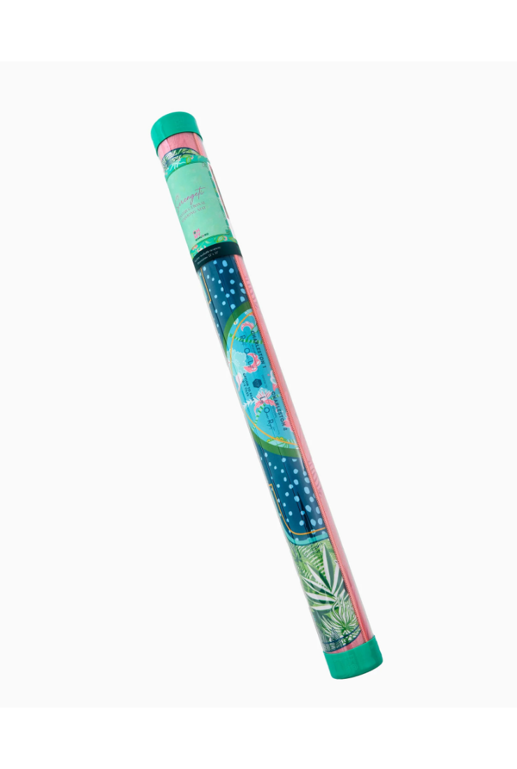 Colorful rolled-up poster with a floral design on a white background