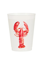 A clear plastic cup featuring a watercolor-style red lobster graphic on the front, isolated on a white background.