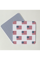 Two placemats with American flag pattern on a white background