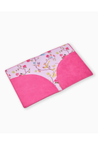Pink pouch with floral pattern on a white background