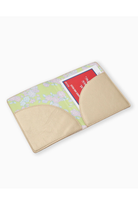 Beige cardholder with floral design on a white background