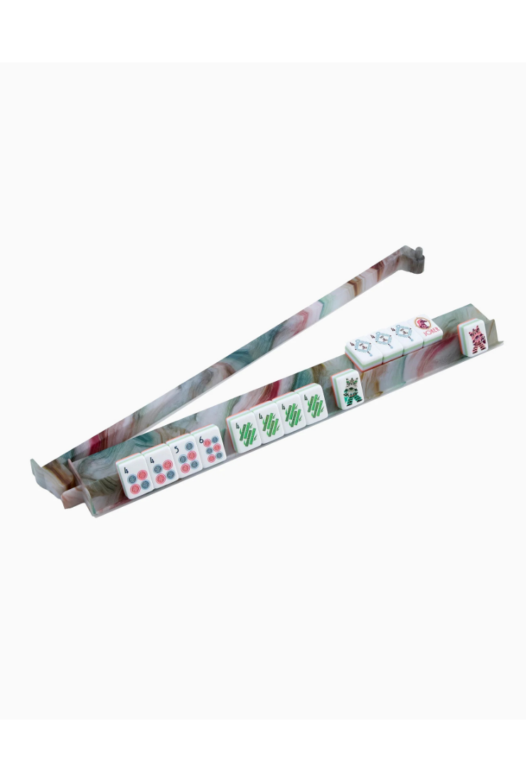 Set of Mahjong tiles with colorful designs on a white background