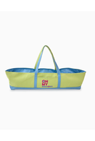 Green and blue tote bag with 'OH MY MANDU' logo on a white background