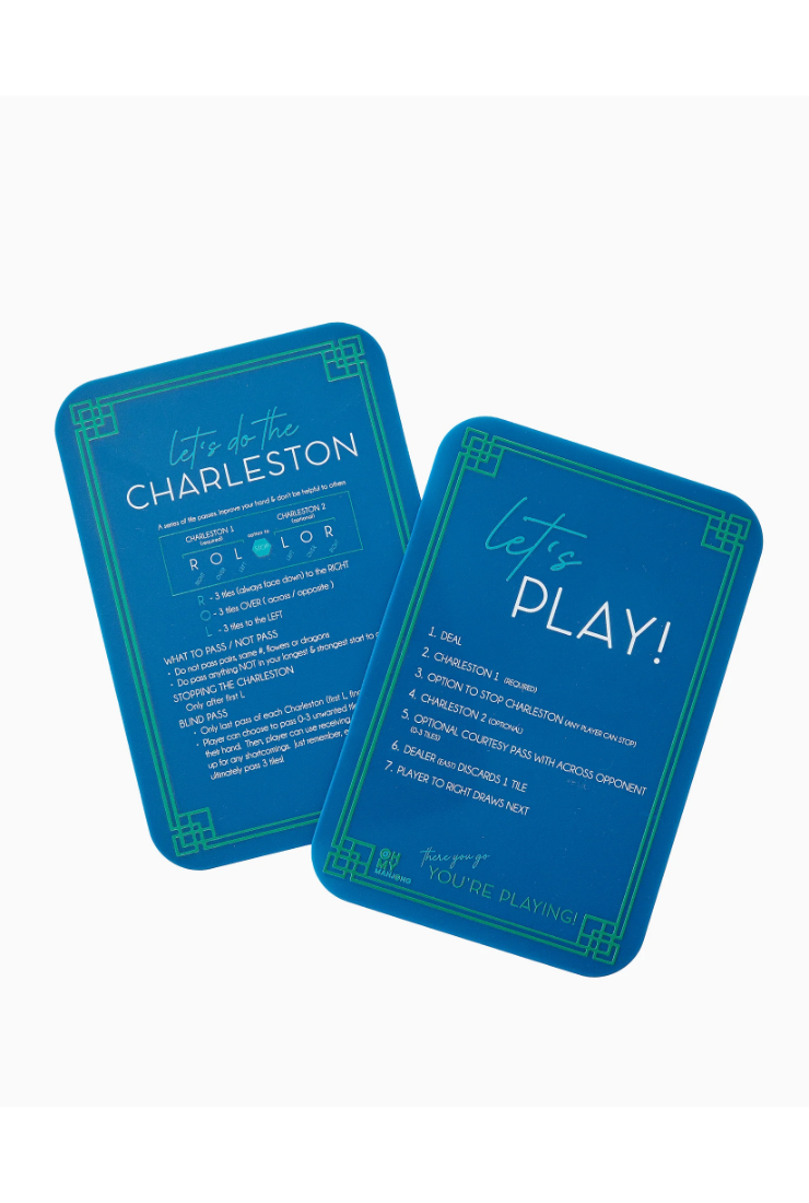 Two blue cards with green text on a white background