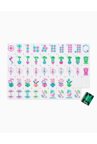 Sheet of colorful temporary tattoos with various designs on a white background.