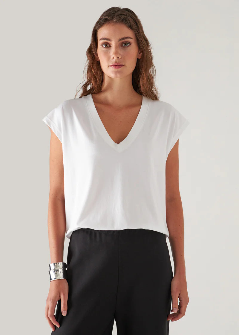 Iconic V-Neck Dolman Tee in White