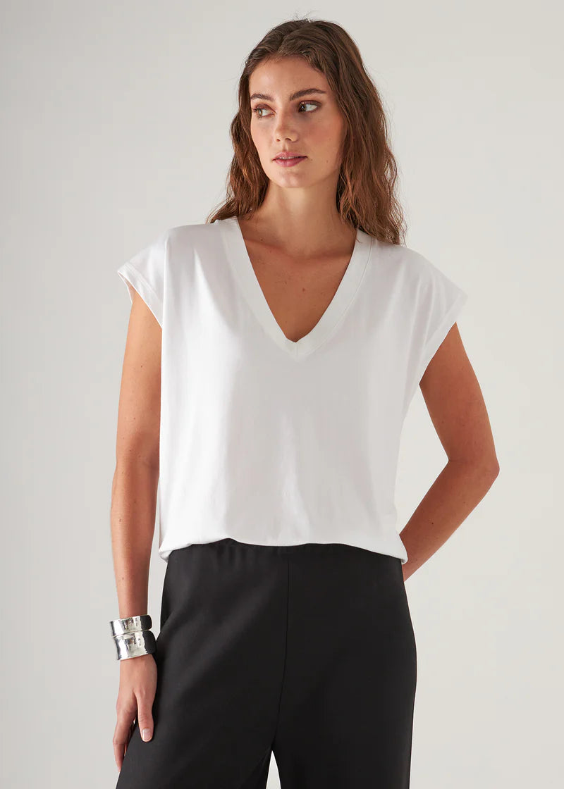 Iconic V-Neck Dolman Tee in White