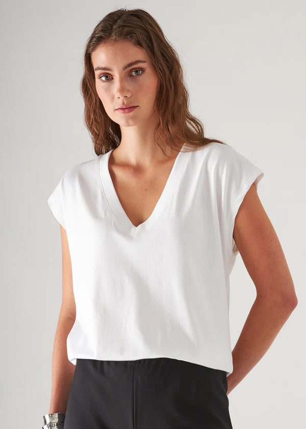 Iconic V-Neck Dolman Tee in White