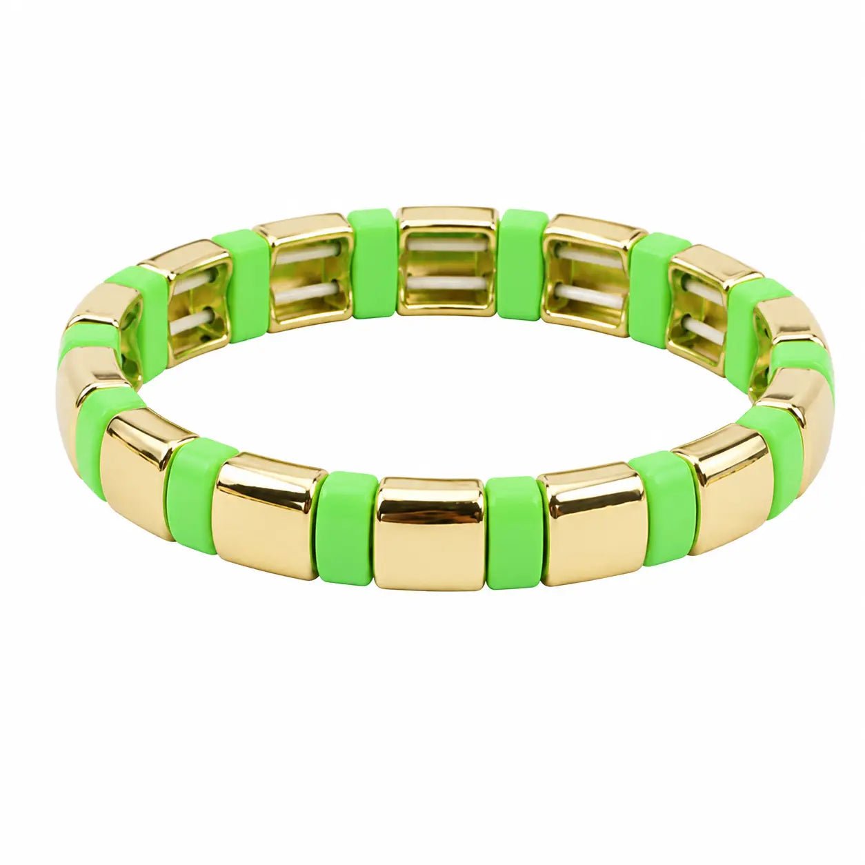 Gold and green bracelet on a white background