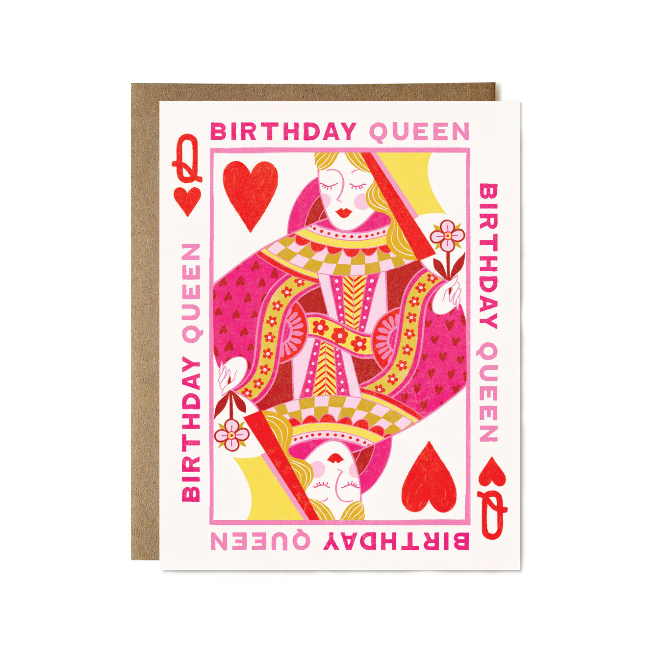 Birthday card with a colorful design of a queen and text 'Birthday Queen' on a white background.
