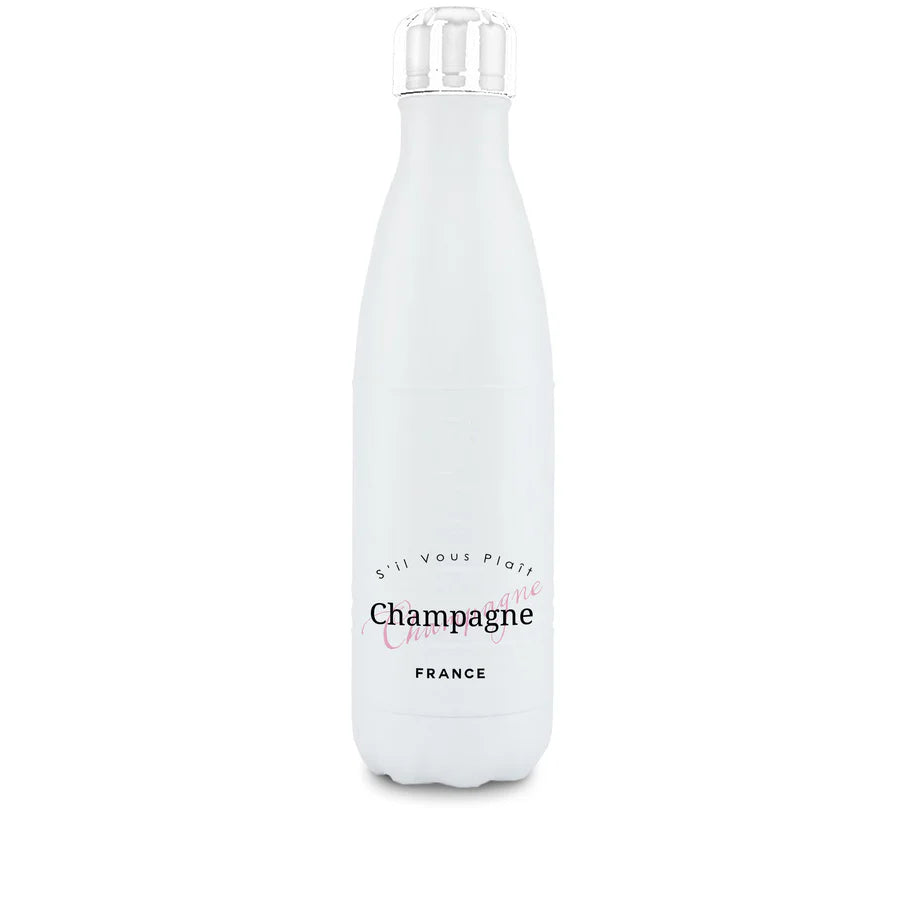 White water bottle with 'Champagne' text on a white background