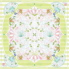 Decorative quilt with floral and animal pattern on a white background