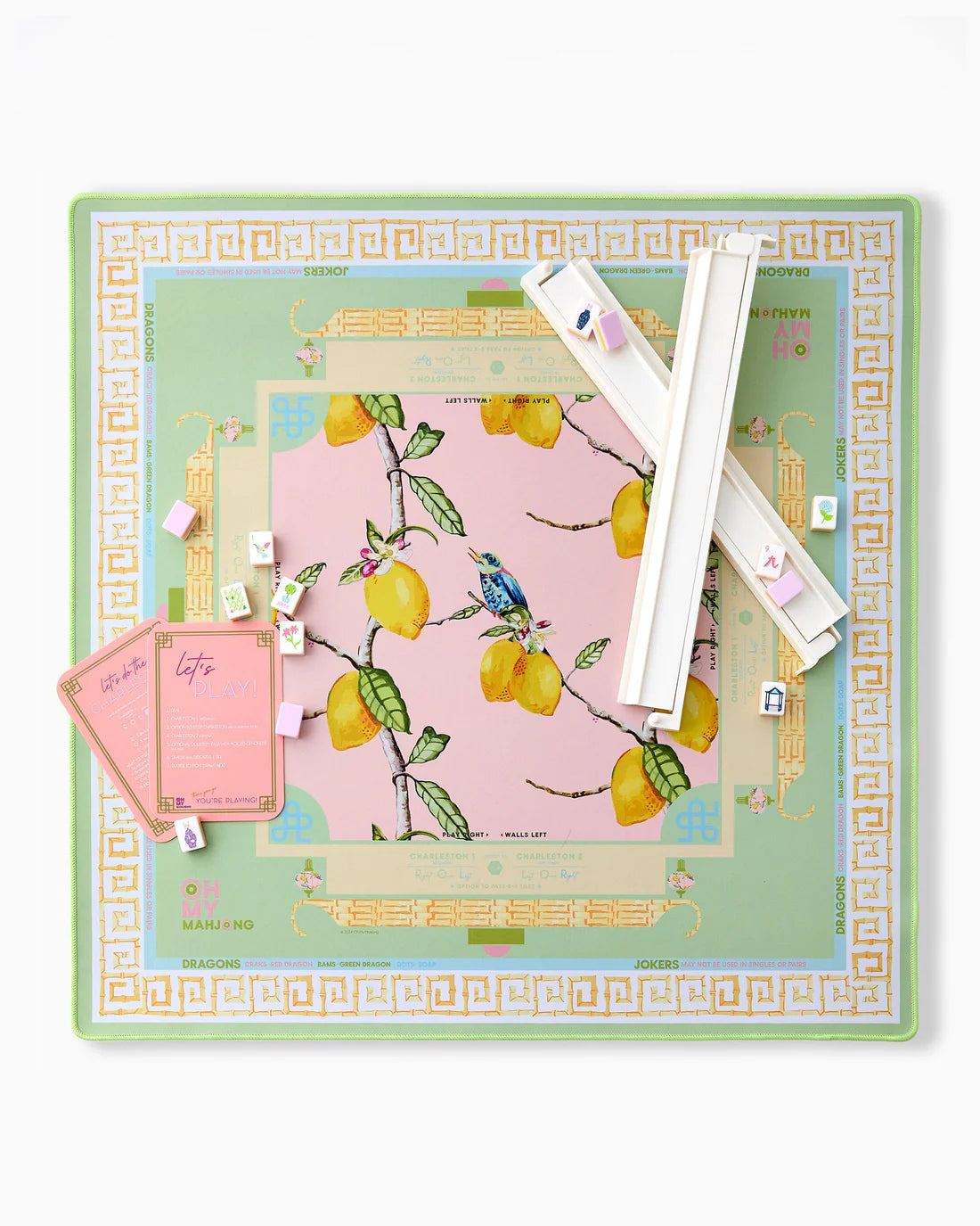 Desk organizer with stationery items on a decorative mat