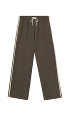 Brown sweatpants with white stripes on a white background
