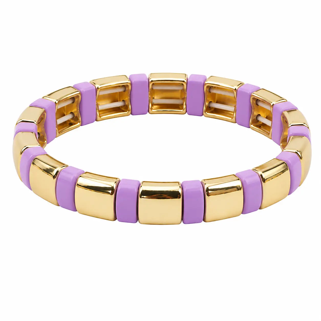 Gold and purple bracelet on a white background