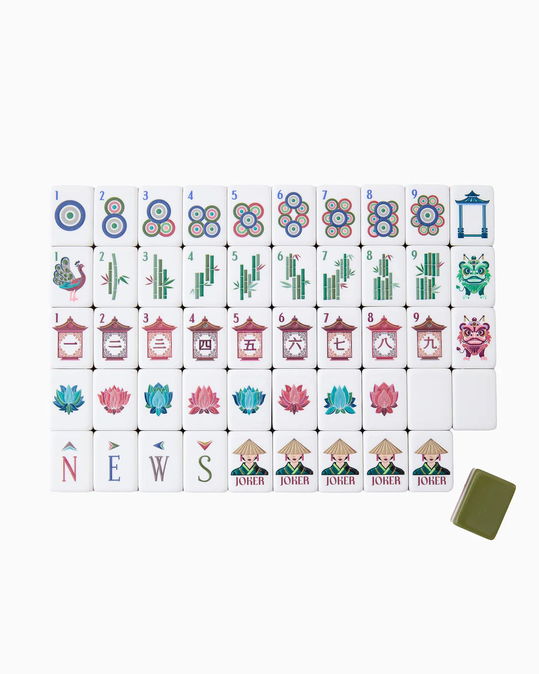 Set of colorful Mahjong tiles with a white background