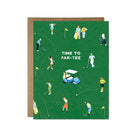 Greeting card with golf-themed illustration and 'Time to Par-tee' text on a green background.