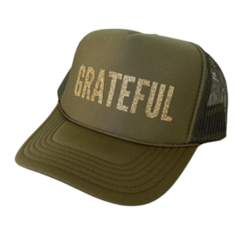 Grateful Trucker Hat Olive/Gold Glitter