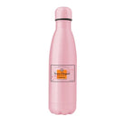 Pink water bottle with Veuve Clicquot label on a white background