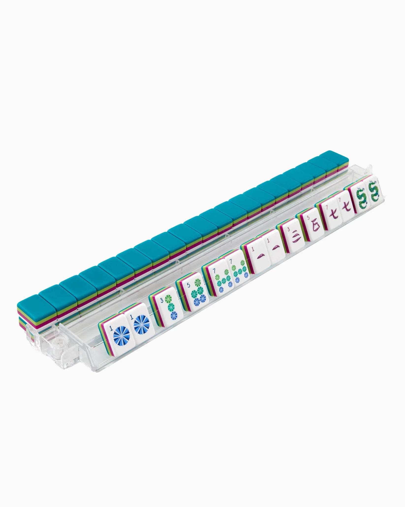 Set of colorful tiles with numbers and symbols on a white background
