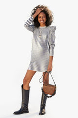 Le Puff Dress- Navy & Cream Stripe