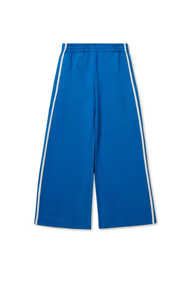 Blue pants with white stripes on a white background