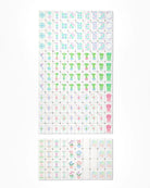 Set of colorful stickers with various designs on a white background