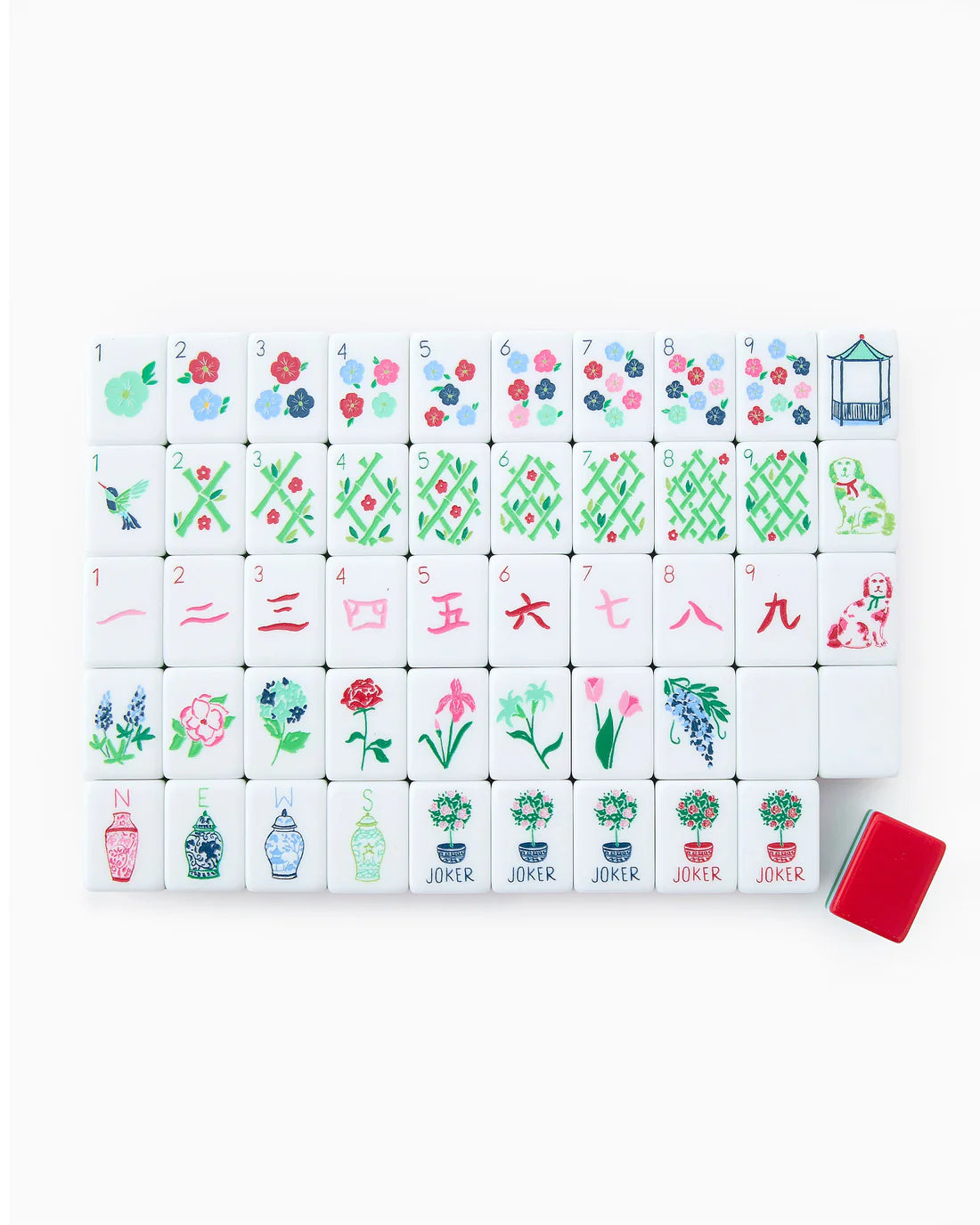 Set of decorative tiles with floral and geometric designs on a white background